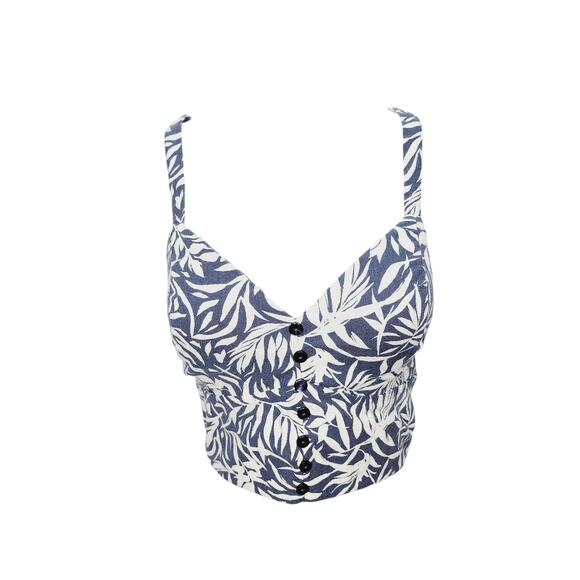 Haute Monde Tops - Haute Monde Blue & White Tropical Leaf Print V Neck Women's Crop Top Large